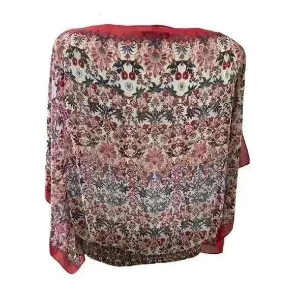 Max Studio Floral Batwing Chiffon Blouse - Red Trim Sheer Top, Size XL, NWT - Picture 2 of 4